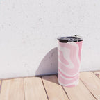 Modern Retro Liquid Swirl Abstract in Pretty Pastel Pink Travel Mug Gallery Image 4