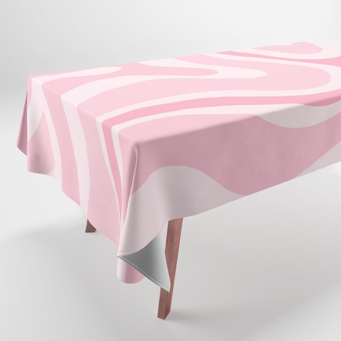 Modern Retro Liquid Swirl Abstract in Pretty Pastel Pink Tablecloth Gallery Image 1