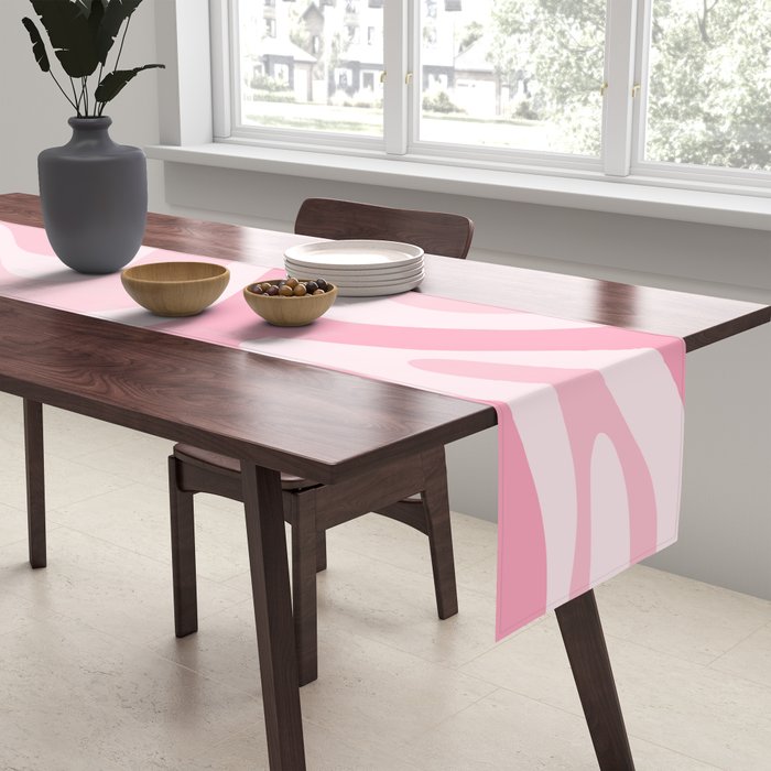 Modern Retro Liquid Swirl Abstract in Pretty Pastel Pink Table Runner Gallery Image 2