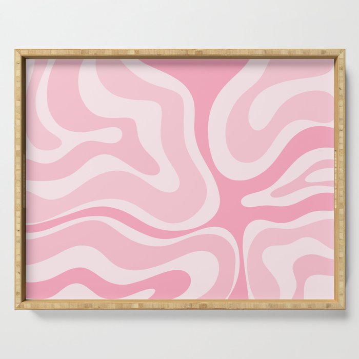 Modern Retro Liquid Swirl Abstract in Pretty Pastel Pink Serving Tray Gallery Image 1