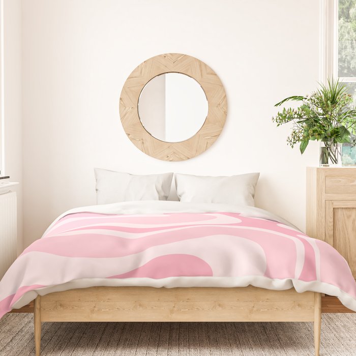Modern Retro Liquid Swirl Abstract in Pretty Pastel Pink Duvet Cover Gallery Image 3
