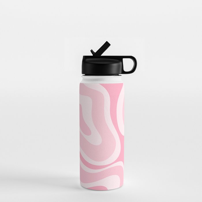 Modern Retro Liquid Swirl Abstract in Pretty Pastel Pink Water Bottle Gallery Image 1