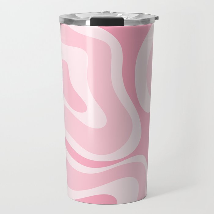Modern Retro Liquid Swirl Abstract in Pretty Pastel Pink Travel Mug Gallery Image 1