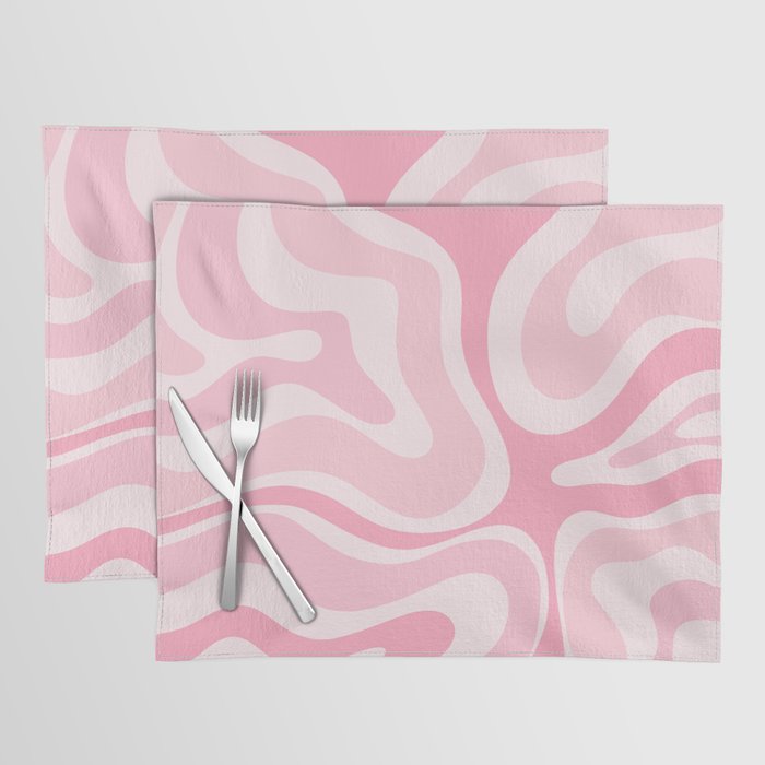 Modern Retro Liquid Swirl Abstract in Pretty Pastel Pink Placemat Gallery Image 1