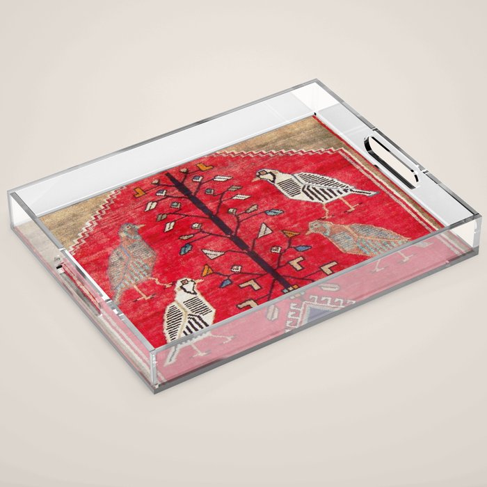 Persian Floral Rug With Several Birds Probably Quail Acrylic Tray Gallery Image 1