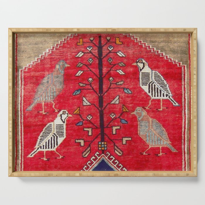Persian Floral Rug With Several Birds Probably Quail Serving Tray Gallery Image 1