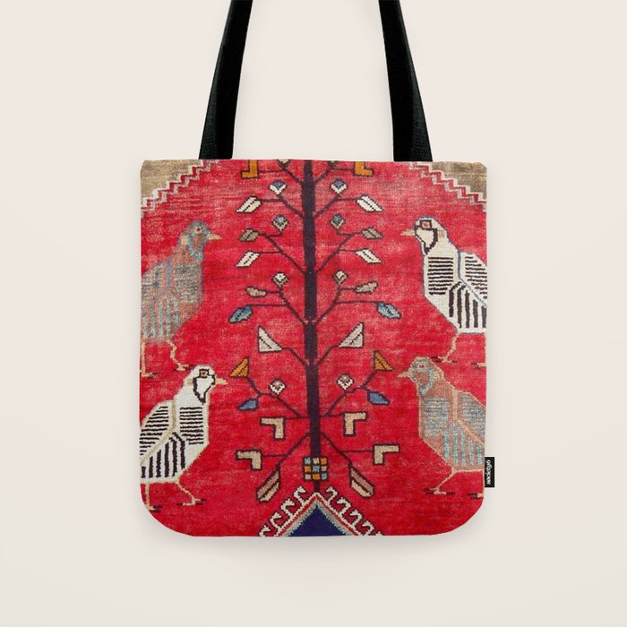 Persian Floral Rug With Several Birds Probably Quail Tote Bag Gallery Image 1