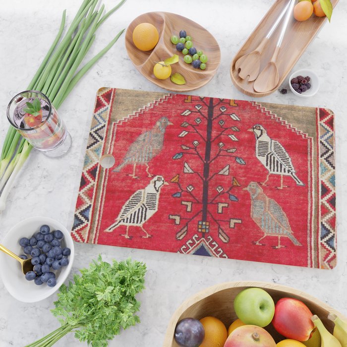 Persian Floral Rug With Several Birds Probably Quail Cutting Board Gallery Image 2