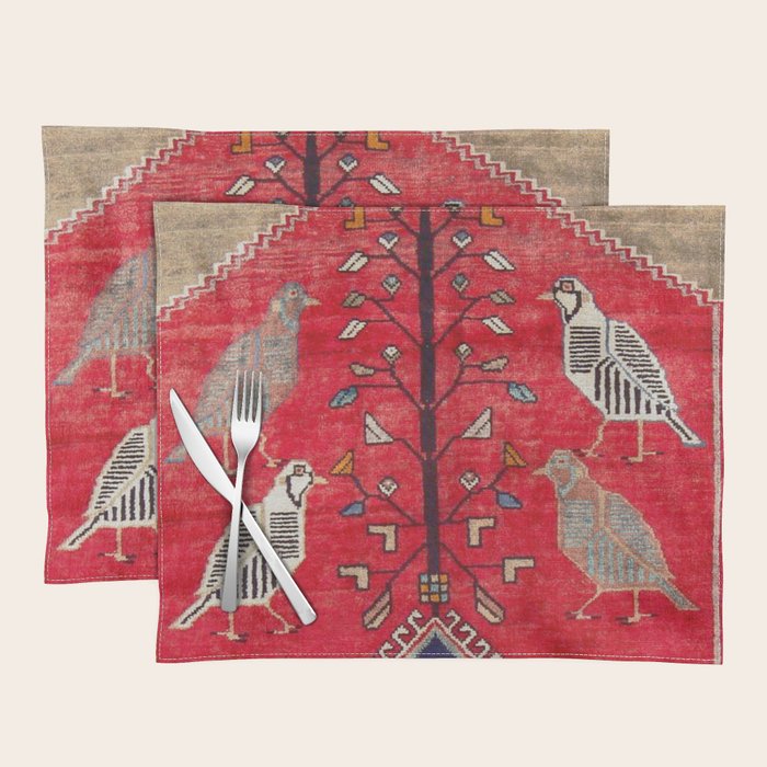 Persian Floral Rug With Several Birds Probably Quail Placemat Gallery Image 1
