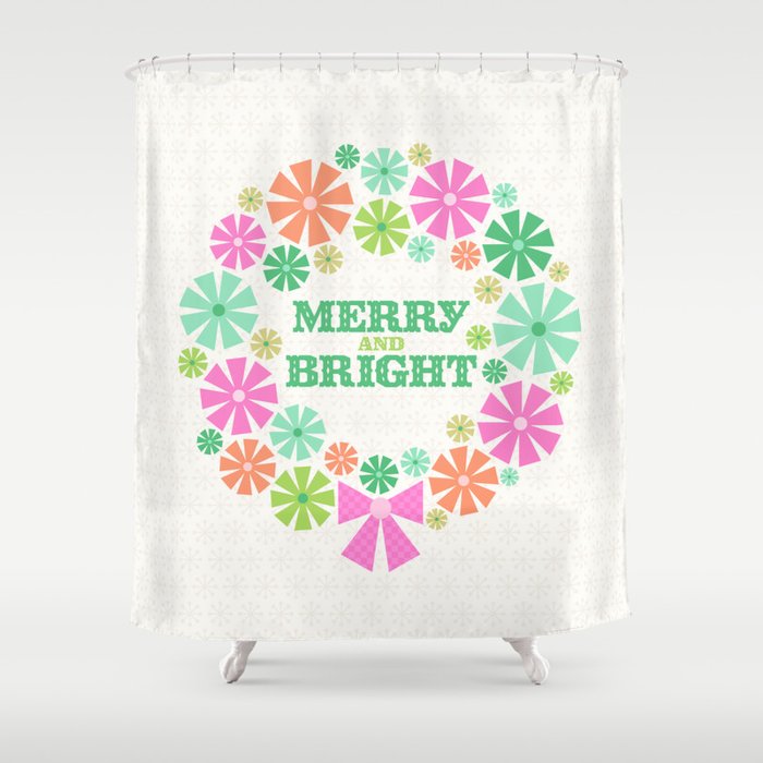 Merry and Bright Christmas Wreath Shower Curtain Gallery Image 1