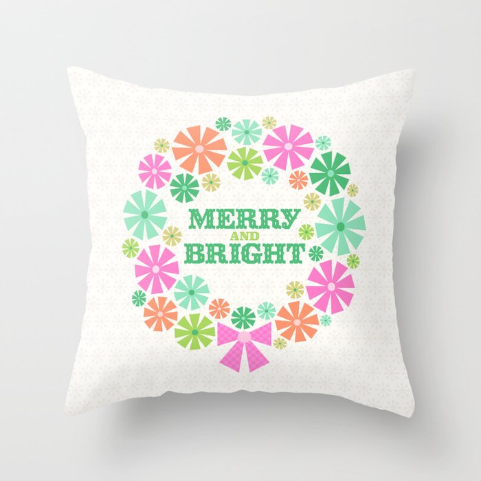 Merry and Bright Christmas Wreath Throw Pillow Gallery Image 6
