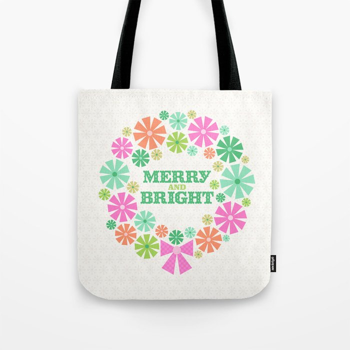 Merry and Bright Christmas Wreath Tote Bag Gallery Image 1
