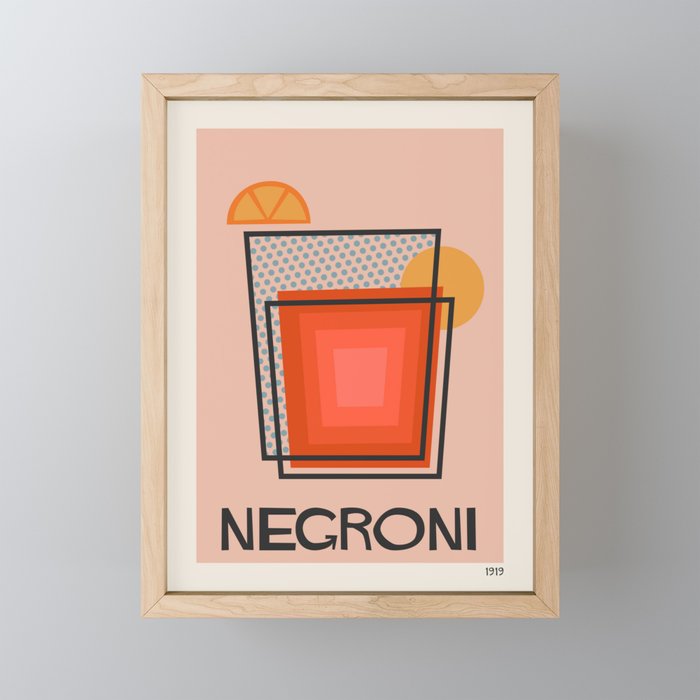 Retro Cocktail Print Negroni Pink Orange Mini Art Print Gallery Image 1