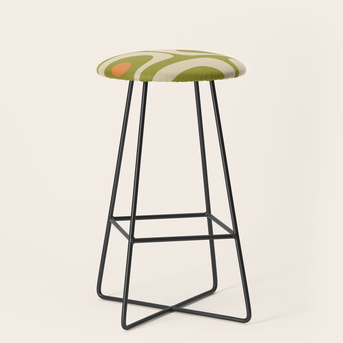 Piquet Mid Century Modern Pattern Avocado Green Orange Beige Stool Gallery Image 1