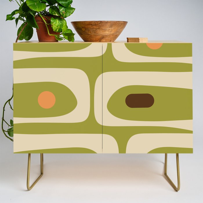 Piquet Mid Century Modern Pattern Avocado Green Orange Beige Credenza Gallery Image 1
