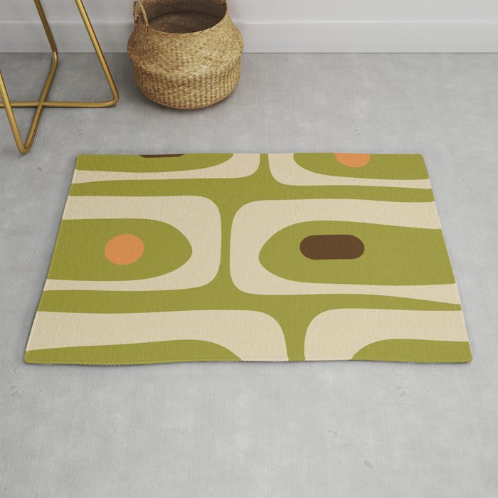 Piquet Mid Century Modern Pattern Avocado Green Orange Beige Rug Gallery Image 1