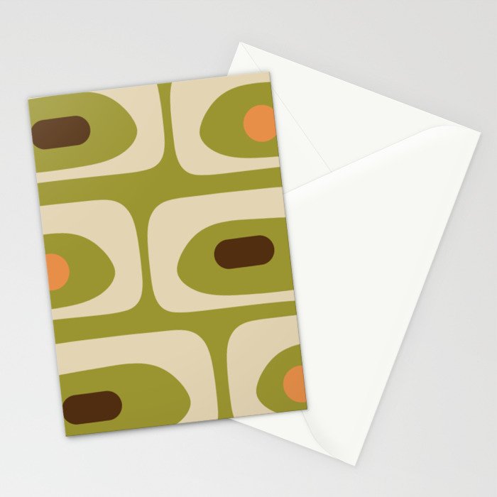 Piquet Mid Century Modern Pattern Avocado Green Orange Beige Stationery Card Gallery Image 2