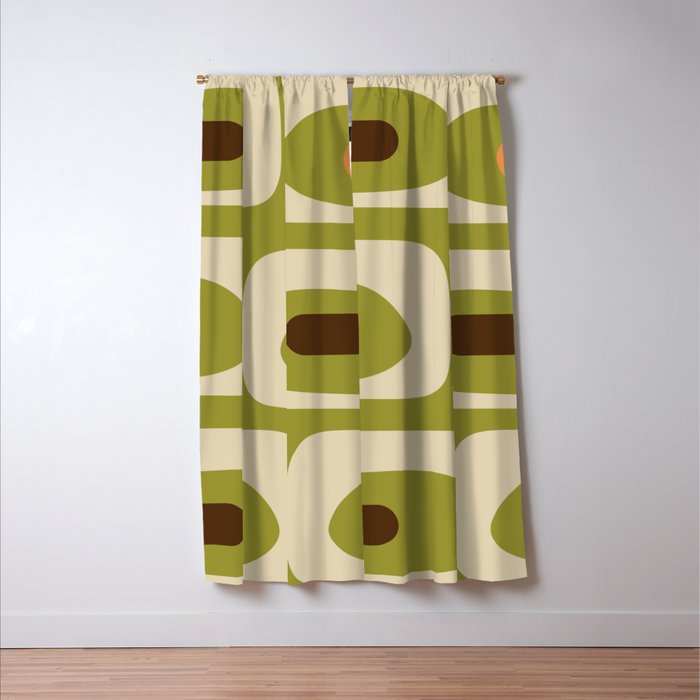 Piquet Mid Century Modern Pattern Avocado Green Orange Beige Window Curtain Gallery Image 3