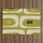 Piquet Mid Century Modern Pattern Avocado Green Orange Beige Outdoor Rug Gallery Image 1