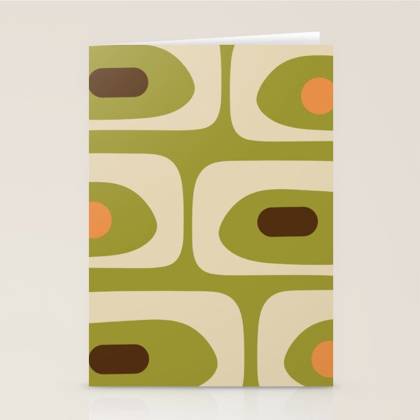 Piquet Mid Century Modern Pattern Avocado Green Orange Beige Stationery Card Gallery Image 2