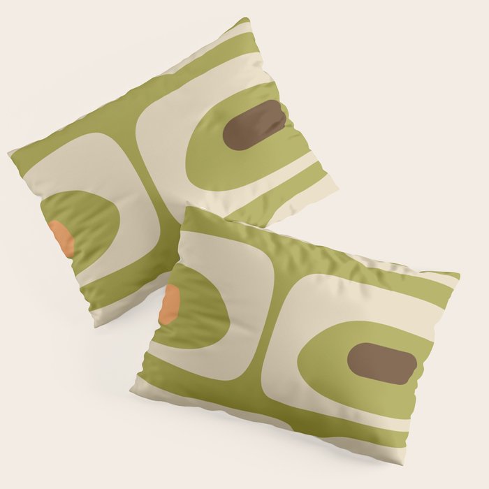 Piquet Mid Century Modern Pattern Avocado Green Orange Beige Pillow Sham Gallery Image 3