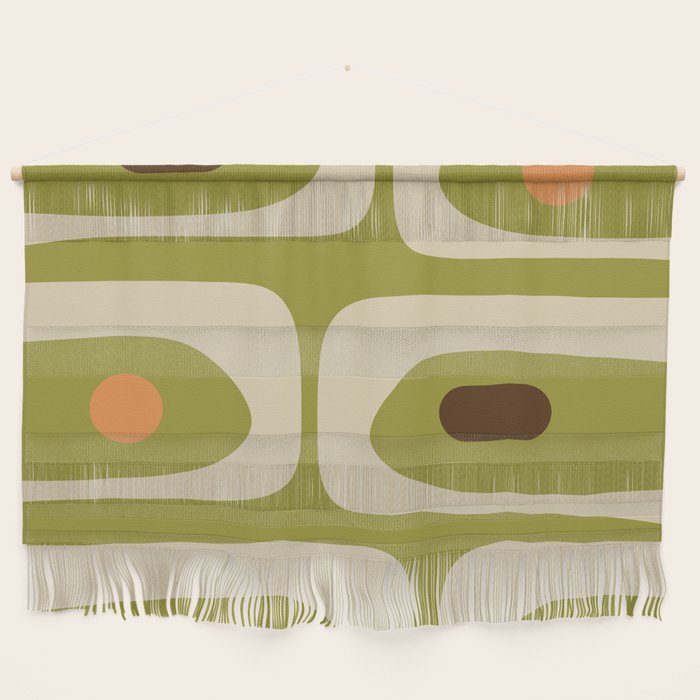Piquet Mid Century Modern Pattern Avocado Green Orange Beige Wall Hanging Gallery Image 1