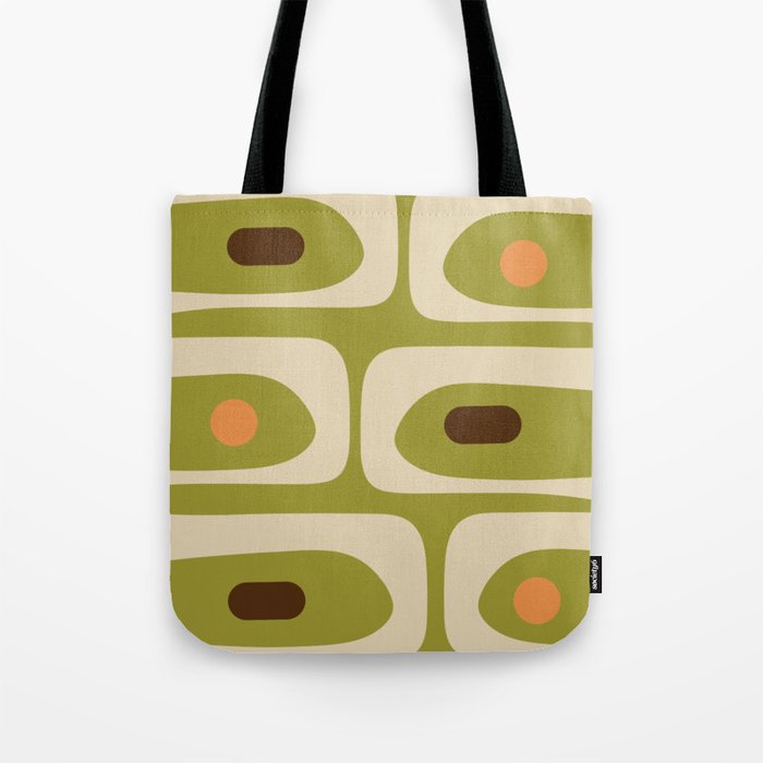 Piquet Mid Century Modern Pattern Avocado Green Orange Beige Tote Bag Gallery Image 1