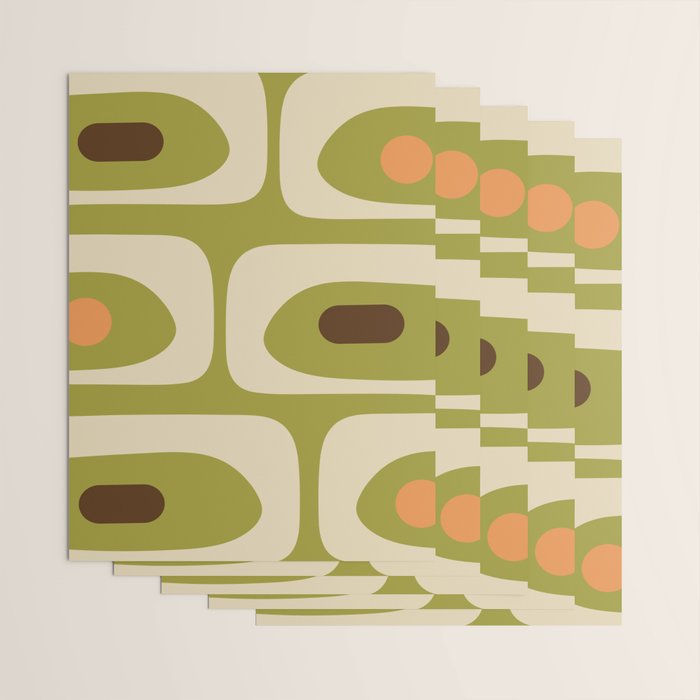 Piquet Mid Century Modern Pattern Avocado Green Orange Beige Wrapping Paper Gallery Image 3