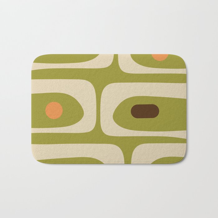 Piquet Mid Century Modern Pattern Avocado Green Orange Beige Bath Mat Gallery Image 1
