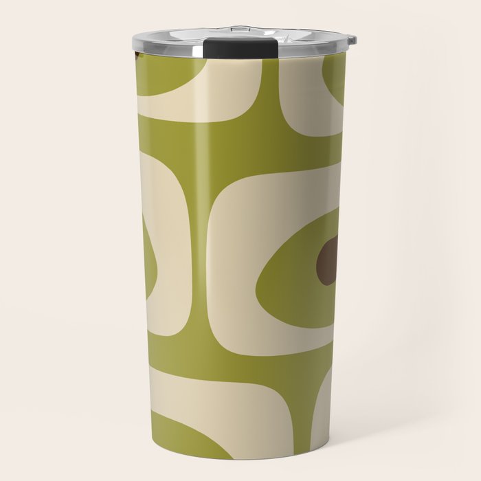 Piquet Mid Century Modern Pattern Avocado Green Orange Beige Travel Mug Gallery Image 1