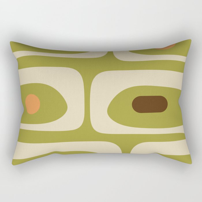 Piquet Mid Century Modern Pattern Avocado Green Orange Beige Rectangular Pillow Gallery Image 2