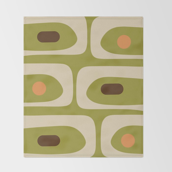 Piquet Mid Century Modern Pattern Avocado Green Orange Beige Throw Blanket Gallery Image 2