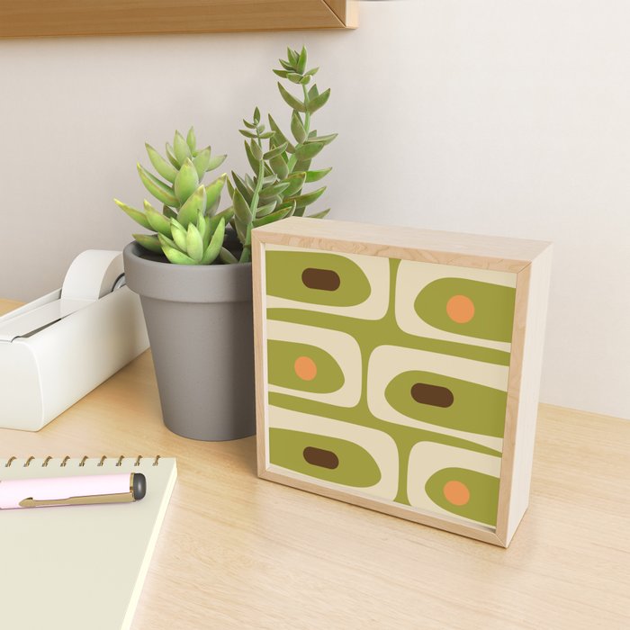 Piquet Mid Century Modern Pattern Avocado Green Orange Beige Mini Art Print Gallery Image 2