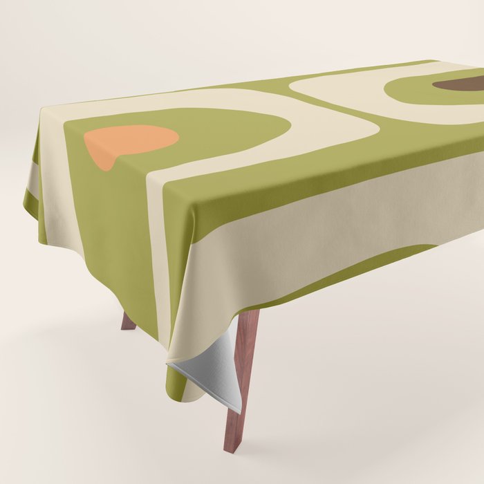 Piquet Mid Century Modern Pattern Avocado Green Orange Beige Tablecloth Gallery Image 1