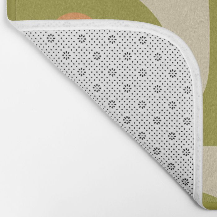 Piquet Mid Century Modern Pattern Avocado Green Orange Beige Bath Mat Gallery Image 2