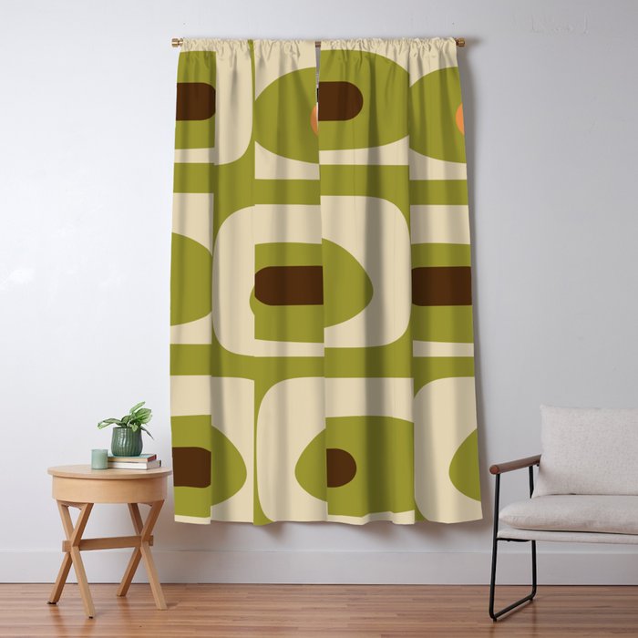 Piquet Mid Century Modern Pattern Avocado Green Orange Beige Window Curtain Gallery Image 5