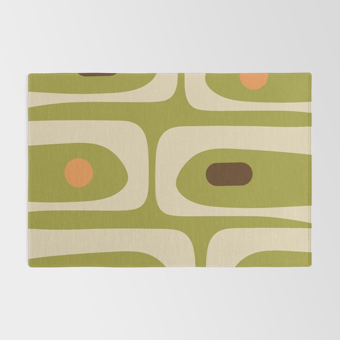 Piquet Mid Century Modern Pattern Avocado Green Orange Beige Rug Gallery Image 2