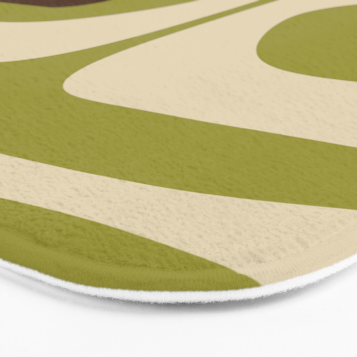 Piquet Mid Century Modern Pattern Avocado Green Orange Beige Bath Mat Gallery Image 3