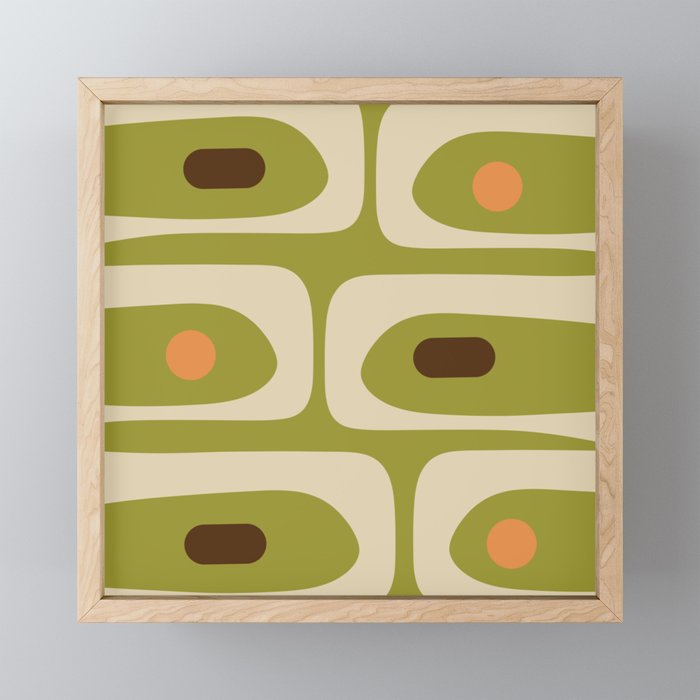 Piquet Mid Century Modern Pattern Avocado Green Orange Beige Mini Art Print Gallery Image 1