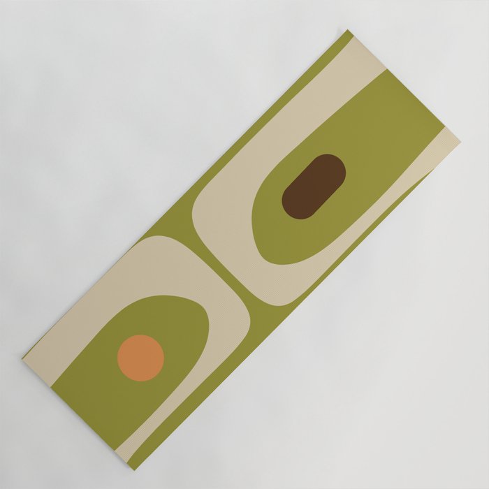 Piquet Mid Century Modern Pattern Avocado Green Orange Beige Yoga Mat Gallery Image 1