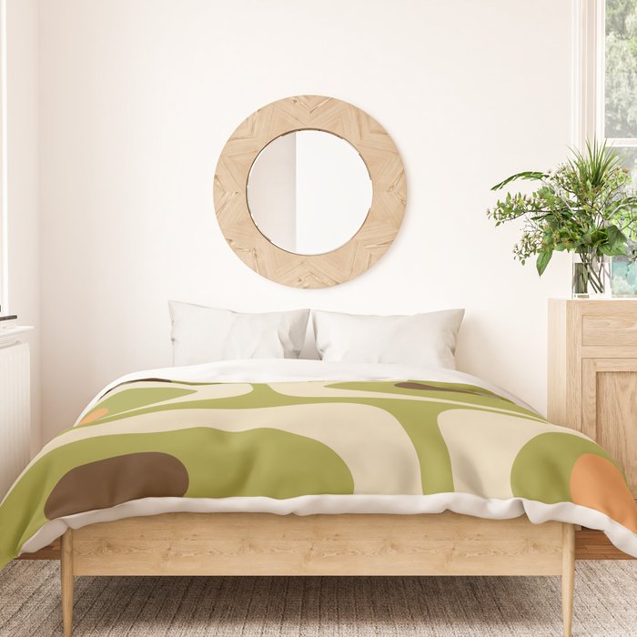 Piquet Mid Century Modern Pattern Avocado Green Orange Beige Duvet Cover Gallery Image 3