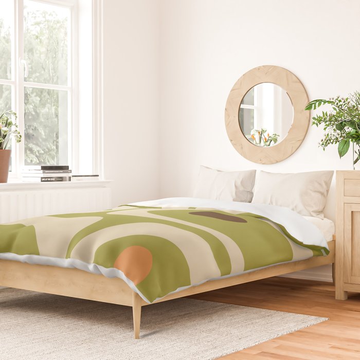 Piquet Mid Century Modern Pattern Avocado Green Orange Beige Duvet Cover Gallery Image 2