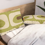 Piquet Mid Century Modern Pattern Avocado Green Orange Beige Pillow Sham Gallery Image 2