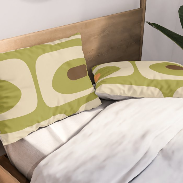 Piquet Mid Century Modern Pattern Avocado Green Orange Beige Pillow Sham Gallery Image 2