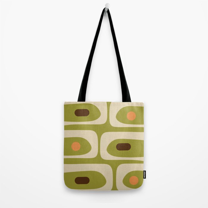 Piquet Mid Century Modern Pattern Avocado Green Orange Beige Tote Bag Gallery Image 2