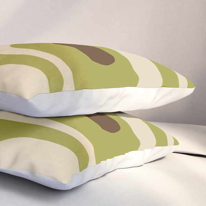 Piquet Mid Century Modern Pattern Avocado Green Orange Beige Pillow Sham Gallery Image 3