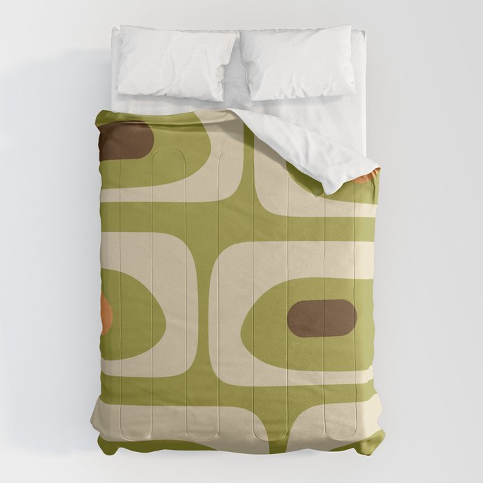 Piquet Mid Century Modern Pattern Avocado Green Orange Beige Comforter Gallery Image 1