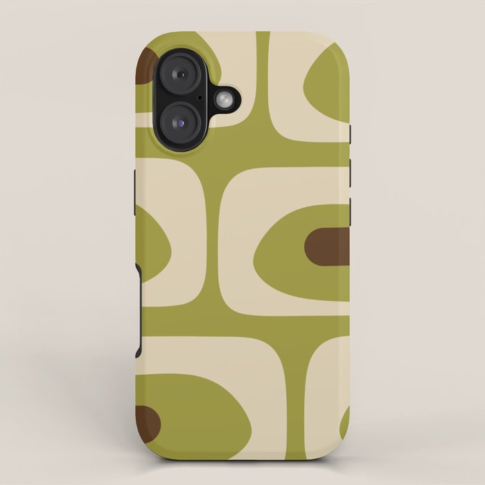 Piquet Mid Century Modern Pattern Avocado Green Orange Beige iPhone Case Gallery Image 1