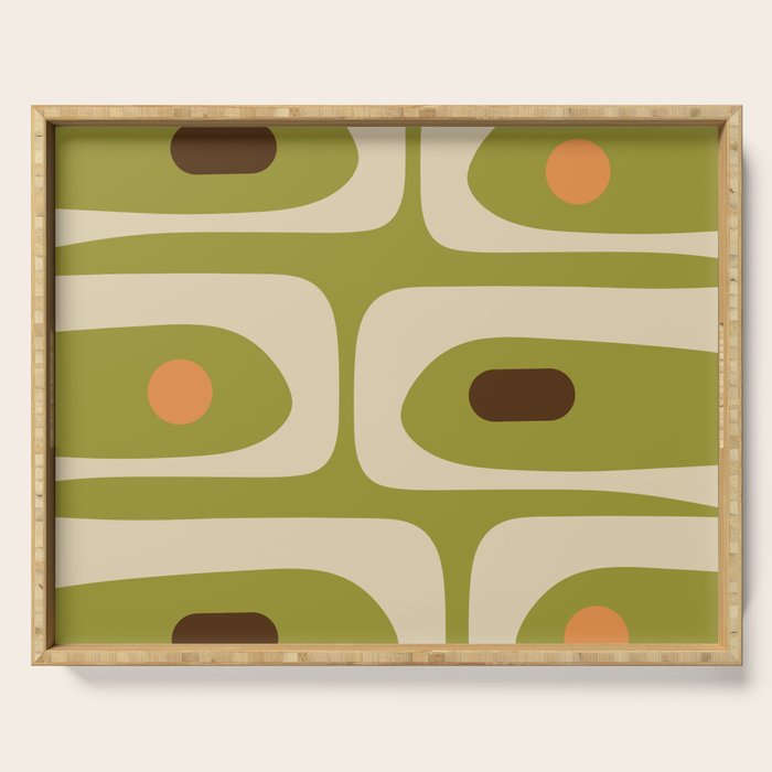 Piquet Mid Century Modern Pattern Avocado Green Orange Beige Serving Tray Gallery Image 1