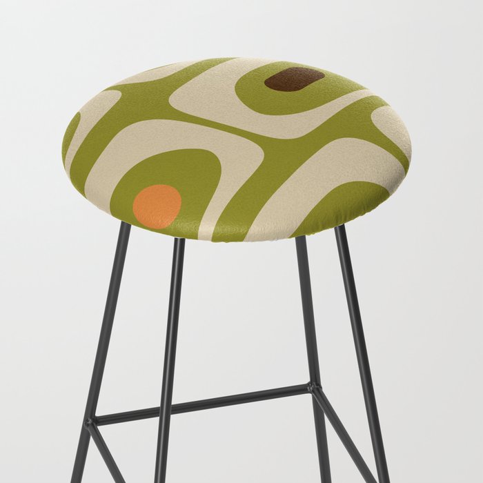 Piquet Mid Century Modern Pattern Avocado Green Orange Beige Stool Gallery Image 2